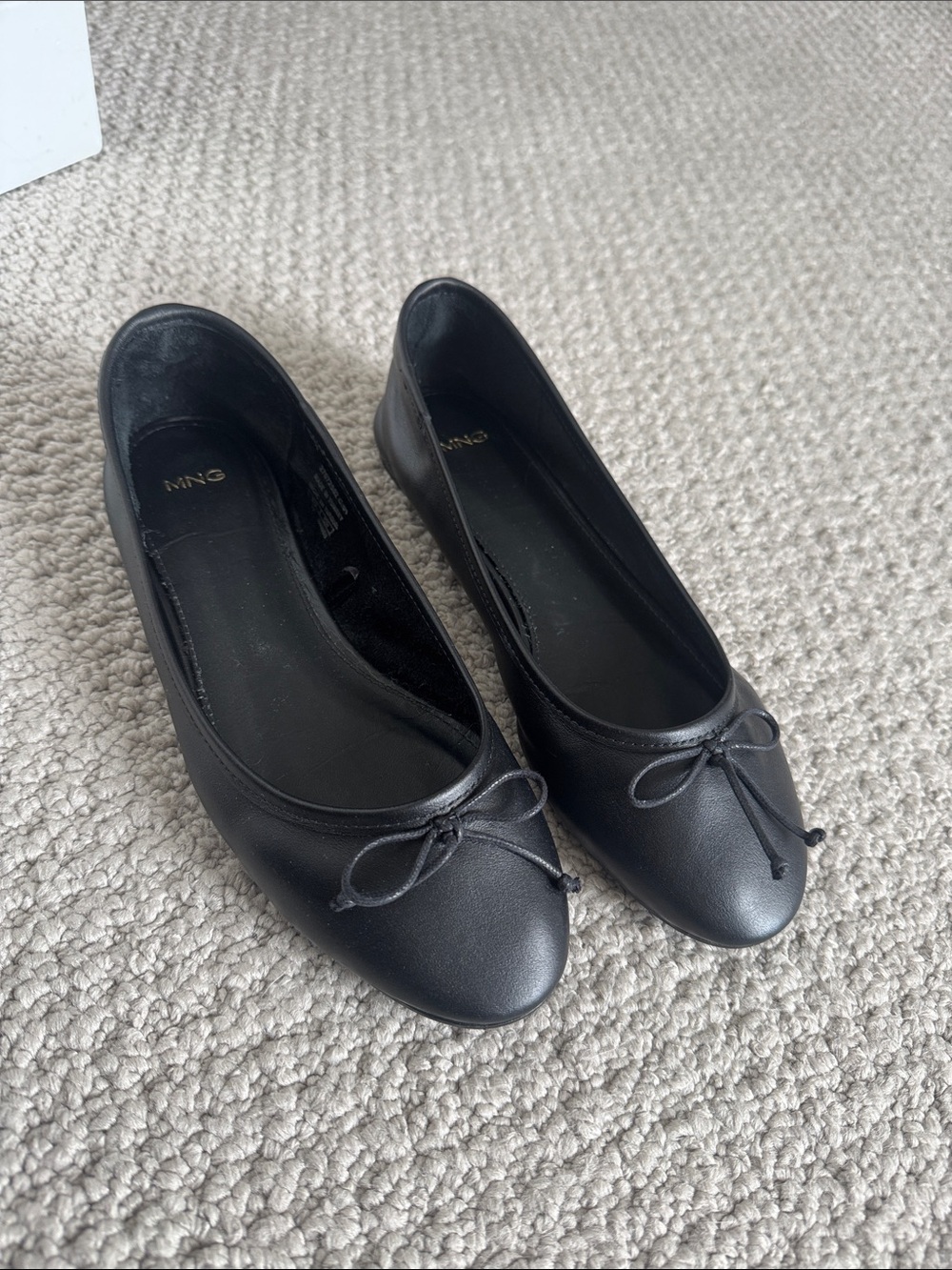Mango Black 100% Leather Ballet Flats with Bow Accent 2026 style